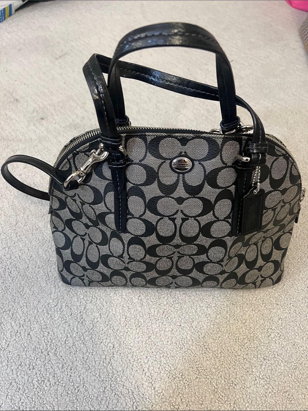 Coach Black and Gray Signature Dome Satchel